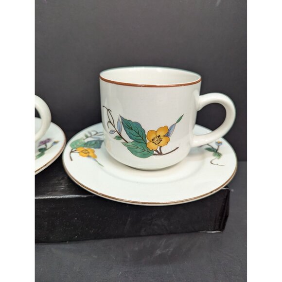 Woodhill by Citation Floral Design Flat Coffee Cup and Saucer Set of 2 - Picture 4 of 11